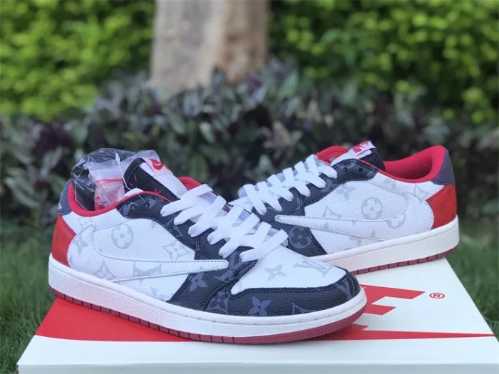 LV x Travis Scott x Air Jordan 1 Low Custom made Red White