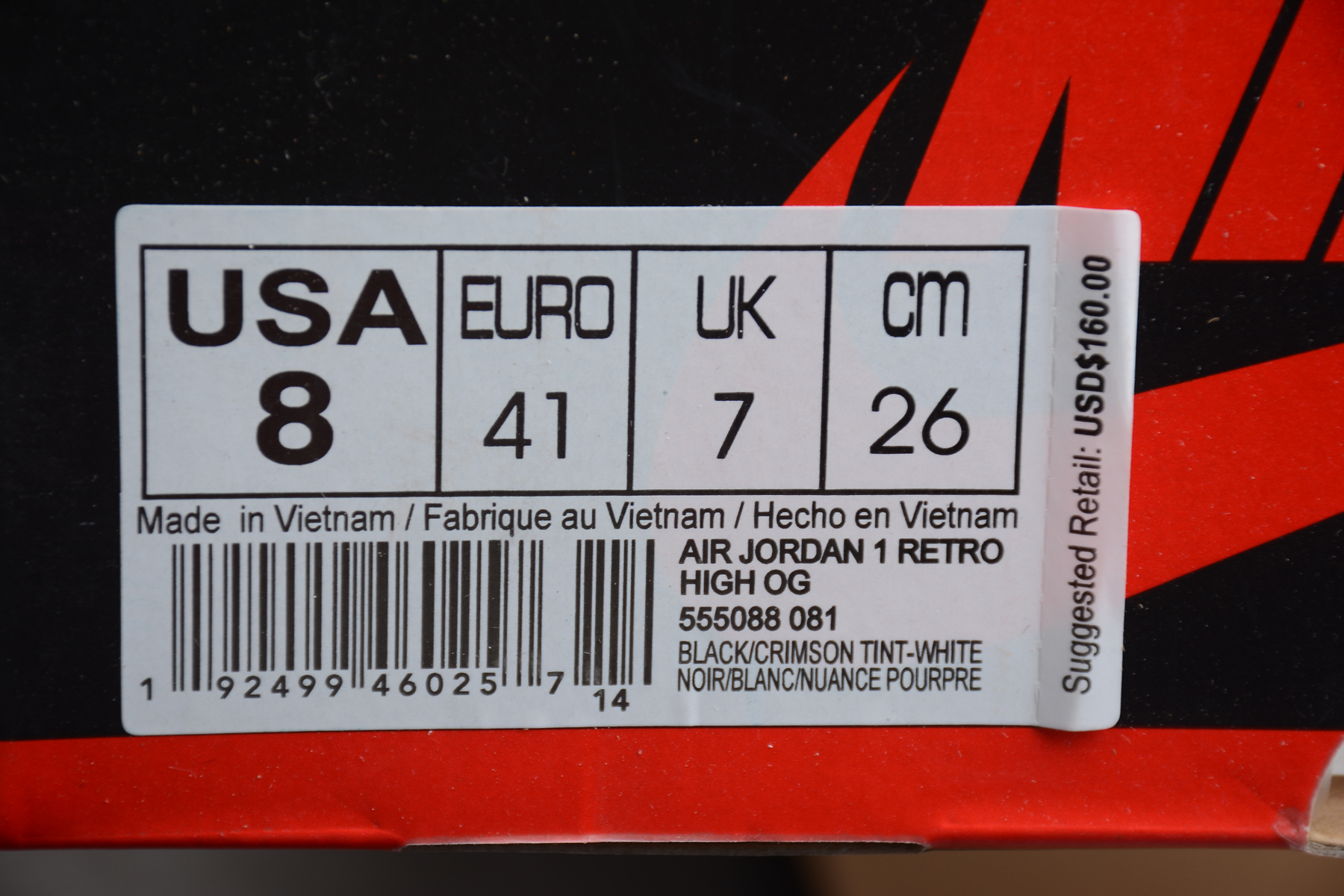 Authentic Air Jordan 1 Crimson Tint