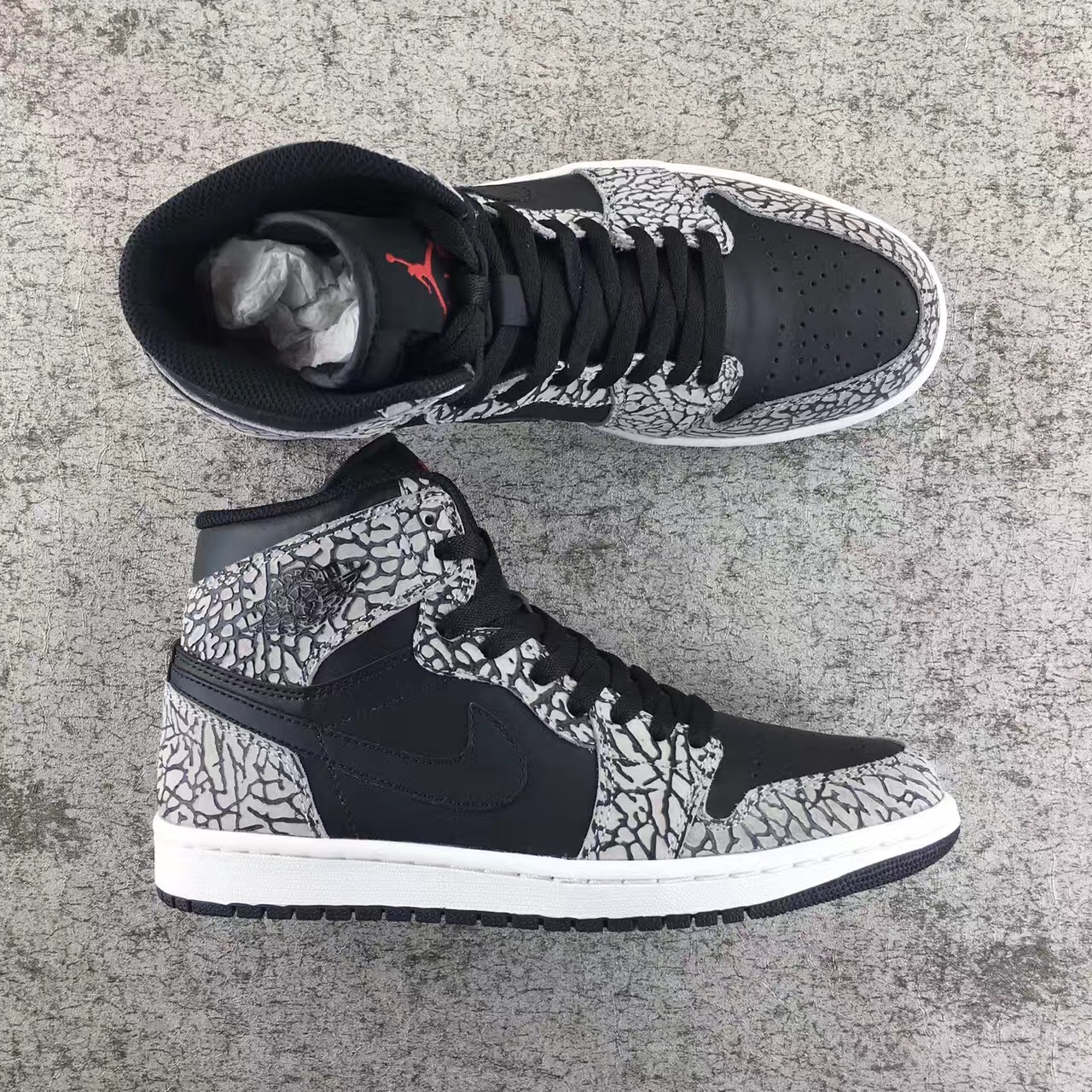 Authentic Air Jordan 1 Black Elephant Print