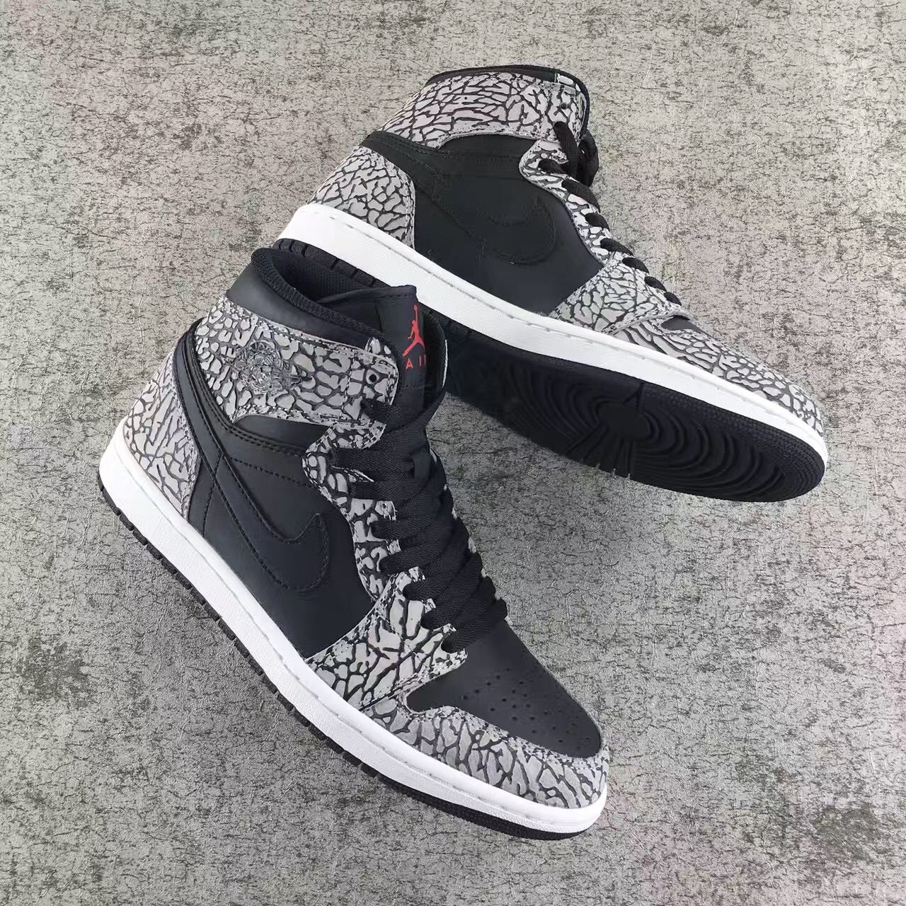 Authentic Air Jordan 1 Black Elephant Print