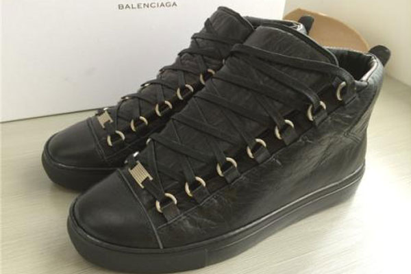 Balenciaga Arena High Top Creased Leather Sneakers Black