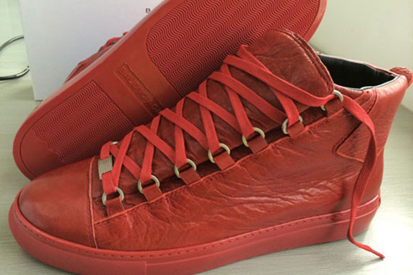 Balenciaga Arena High Top Creased Leather Sneakers Red