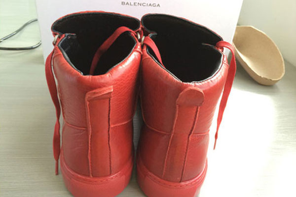 Balenciaga Arena High Top Creased Leather Sneakers Red