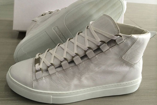 Balenciaga Arena High Top Creased Leather Sneakers White