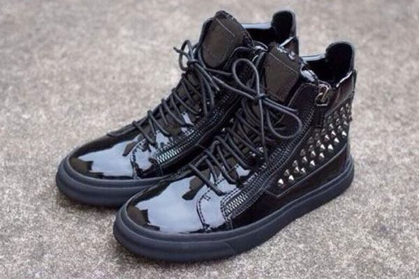 GIUSEPPE ZANOTTI STUDDED PATENT BLACK HIGH SNEAKERS FOR MEN ON SALE(with receipt)