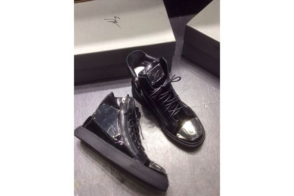 Giuseppe Zanotti Black Leather Metal plated High top Men Sneakers(with receipt)