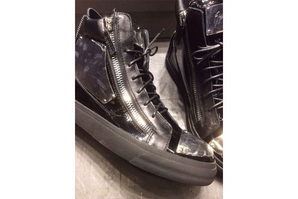 Giuseppe Zanotti Black Leather Metal plated High top Men Sneakers(with receipt)