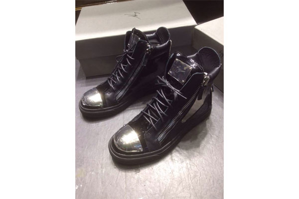 Giuseppe Zanotti Black Leather Metal plated High top Men Sneakers(with receipt)