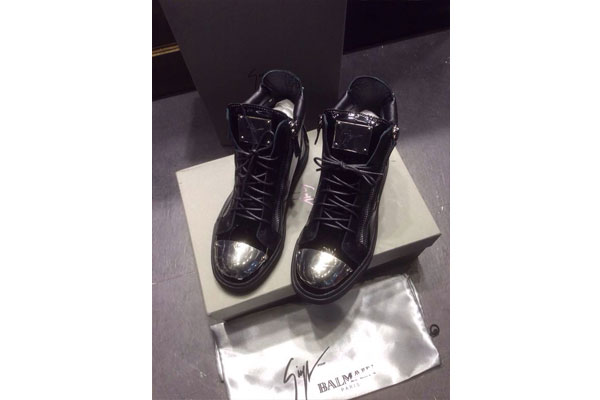 Giuseppe Zanotti Black Leather Metal plated High top Men Sneakers(with receipt)