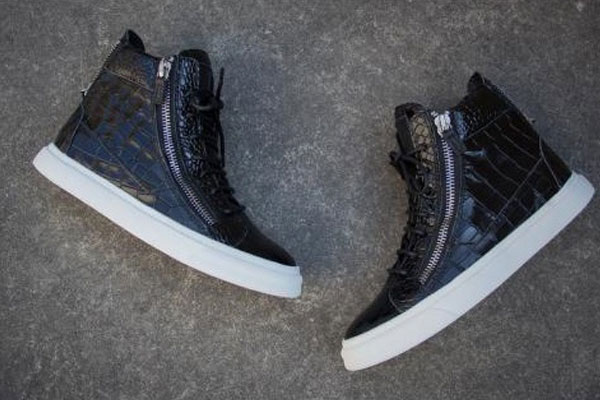 Giuseppe Zanotti Black patent leather Croc-embossed London Men′s High Top Shoes Black(with receipt)