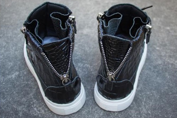 Giuseppe Zanotti Black patent leather Croc-embossed London Men′s High Top Shoes Black(with receipt)