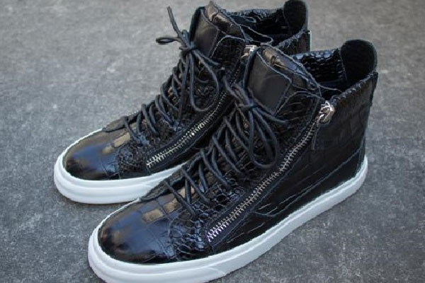 Giuseppe Zanotti Black patent leather Croc-embossed London Men′s High Top Shoes Black(with receipt)