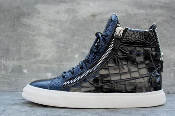 Giuseppe Zanotti Black patent leather Croc-embossed London Men′s High Top Shoes Black(with receipt)