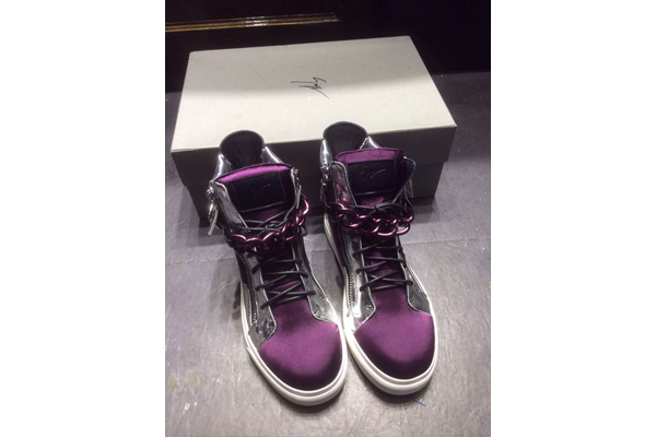 Giuseppe Zanotti Chain & Zipper Hi-Top Purple Men′s Sneaker(with receipt)