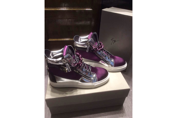 Giuseppe Zanotti Chain & Zipper Hi-Top Purple Men′s Sneaker(with receipt)