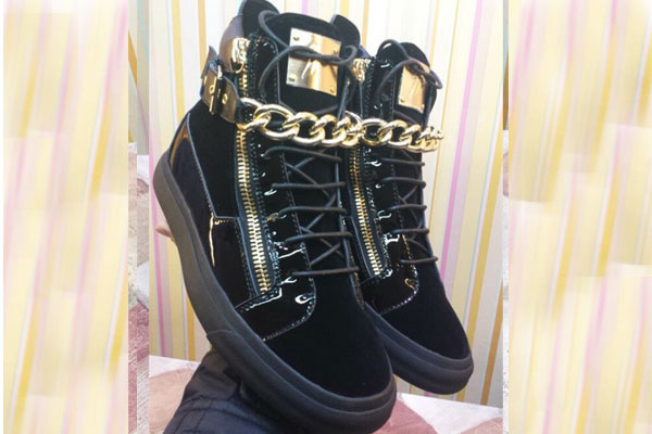 Giuseppe Zanotti Design Black Suede Gold Chains High Top Trainers(with receipt)