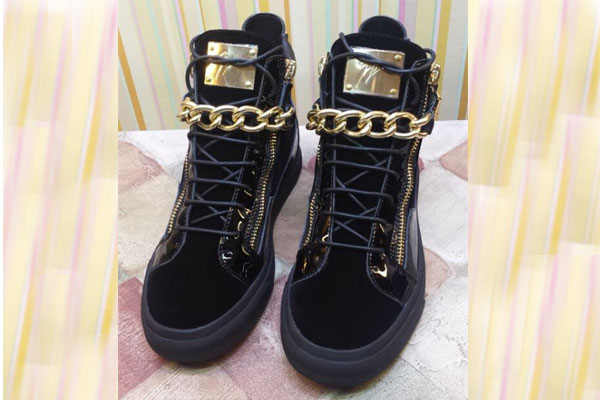 Giuseppe Zanotti Design Black Suede Gold Chains High Top Trainers(with receipt)