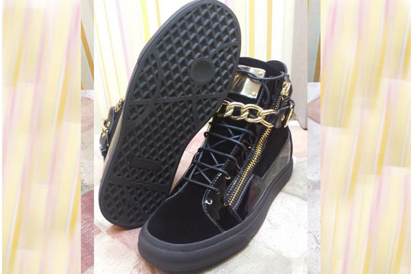 Giuseppe Zanotti Design Black Suede Gold Chains High Top Trainers(with receipt)