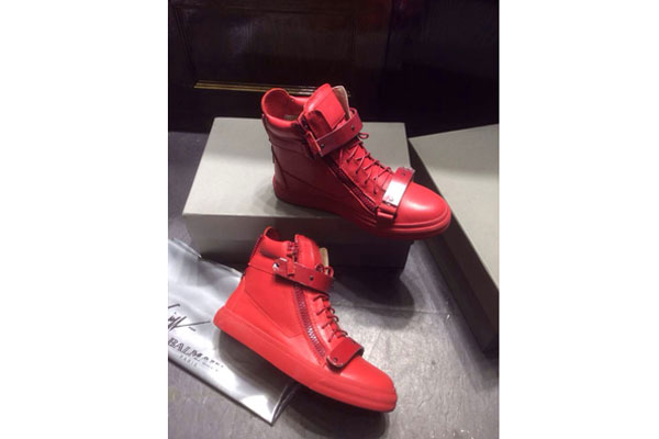 Giuseppe Zanotti Homme Metal Red Leather High Top Sneakers(with receipt)