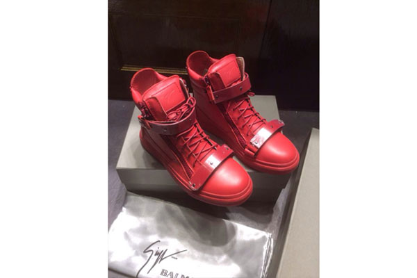 Giuseppe Zanotti Homme Metal Red Leather High Top Sneakers(with receipt)