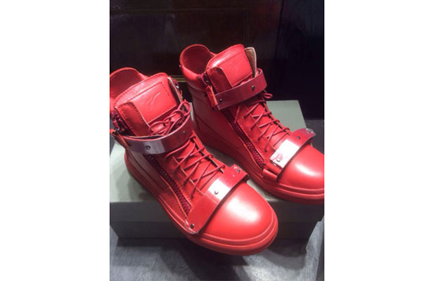 Giuseppe Zanotti Homme Metal Red Leather High Top Sneakers(with receipt)