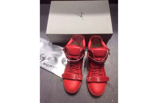 Giuseppe Zanotti Homme Metal Red Leather High Top Sneakers(with receipt)