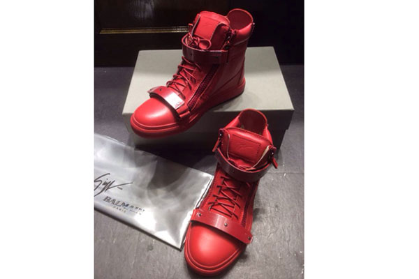 Giuseppe Zanotti Homme Metal Red Leather High Top Sneakers(with receipt)