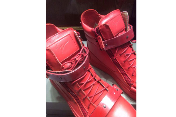 Giuseppe Zanotti Homme Metal Red Leather High Top Sneakers(with receipt)