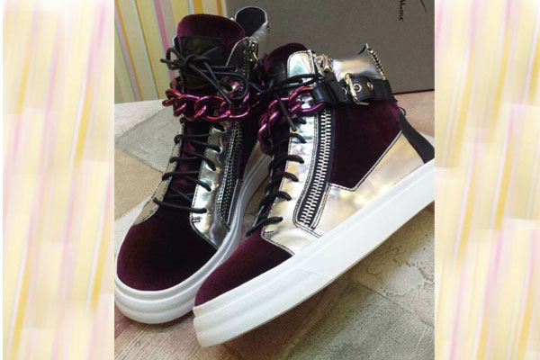 Giuseppe Zanotti Metallic Leather & Satin Chain High Top Sneakers(with receipt)