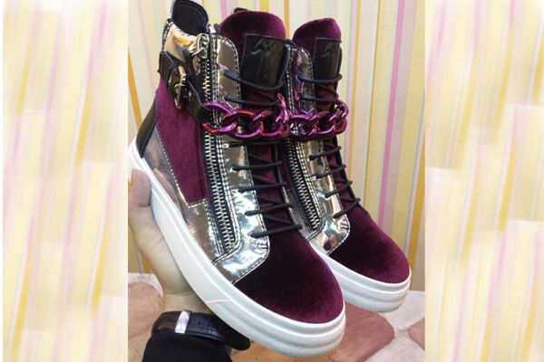 Giuseppe Zanotti Metallic Leather & Satin Chain High Top Sneakers(with receipt)