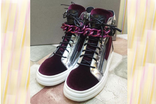 Giuseppe Zanotti Metallic Leather & Satin Chain High Top Sneakers(with receipt)