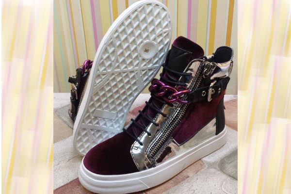 Giuseppe Zanotti Metallic Leather & Satin Chain High Top Sneakers(with receipt)