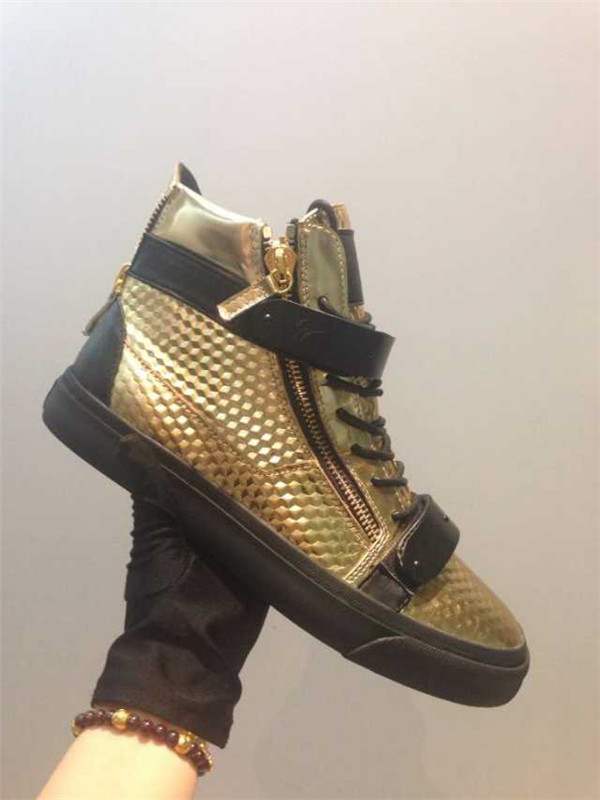 High End 2015 Mens Giuseppe Zanotti Gold Croc-Embossed High-Top Sneakers(with receipt)