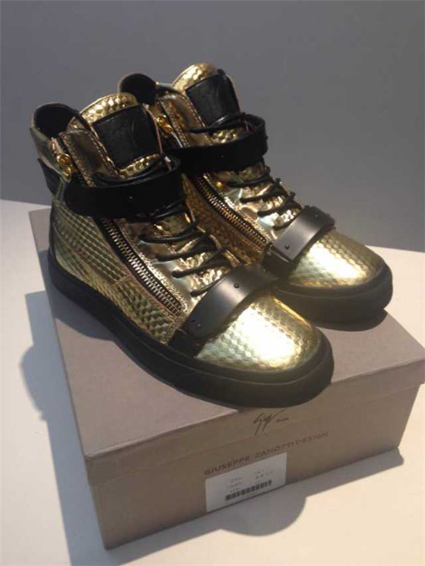 High End 2015 Mens Giuseppe Zanotti Gold Croc-Embossed High-Top Sneakers(with receipt)