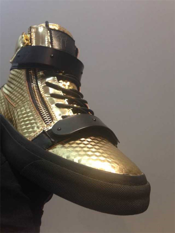 High End 2015 Mens Giuseppe Zanotti Gold Croc-Embossed High-Top Sneakers(with receipt)