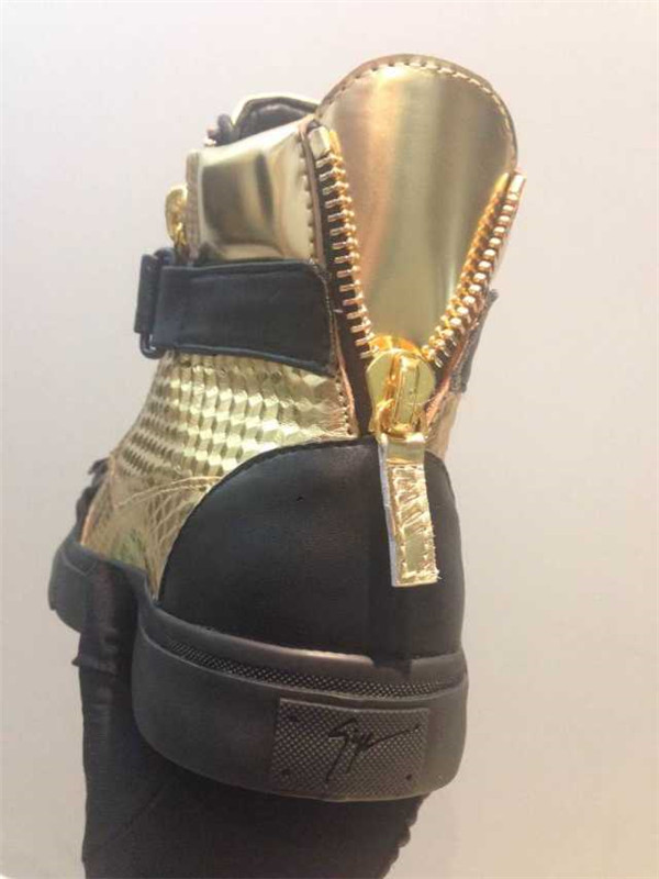 High End 2015 Mens Giuseppe Zanotti Gold Croc-Embossed High-Top Sneakers(with receipt)