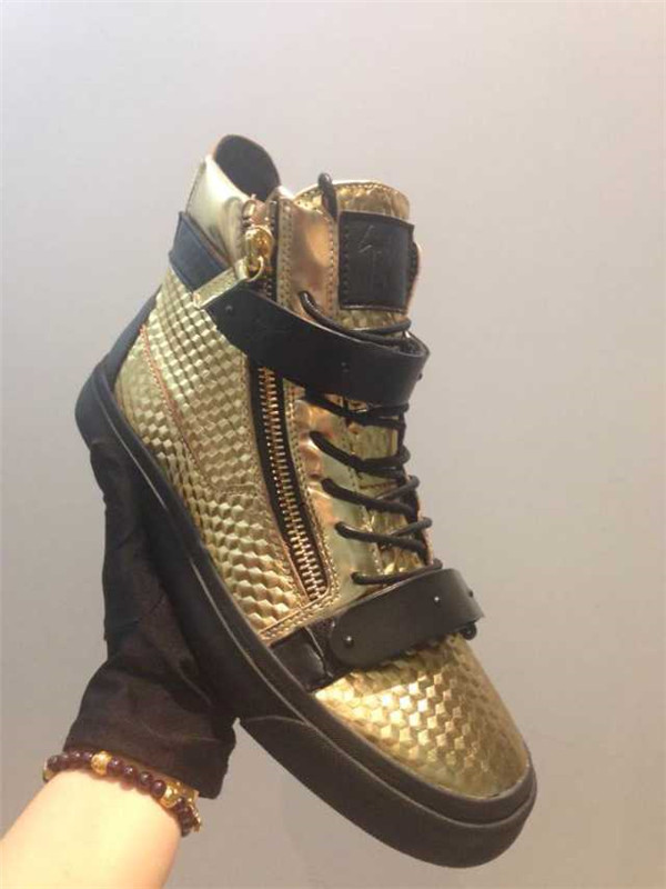 High End 2015 Mens Giuseppe Zanotti Gold Croc-Embossed High-Top Sneakers(with receipt)