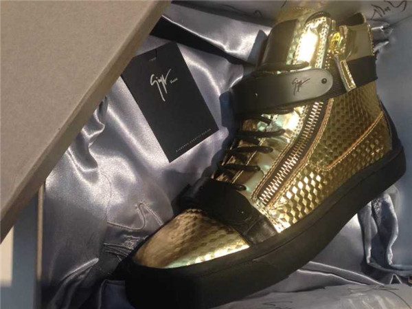 High End 2015 Mens Giuseppe Zanotti Gold Croc-Embossed High-Top Sneakers(with receipt)