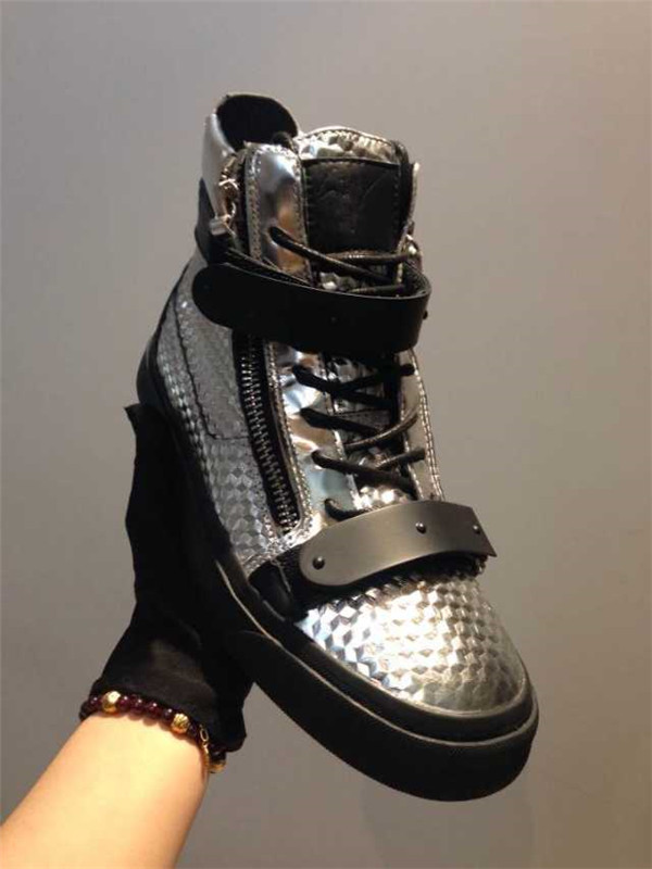 High End 2015 Mens Giuseppe Zanotti Silver Bevelled High-Top Sneakers On Sale(with receipt)