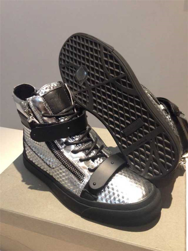 High End 2015 Mens Giuseppe Zanotti Silver Bevelled High-Top Sneakers On Sale(with receipt)