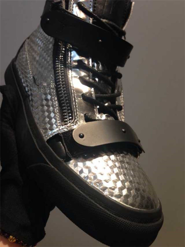 High End 2015 Mens Giuseppe Zanotti Silver Bevelled High-Top Sneakers On Sale(with receipt)