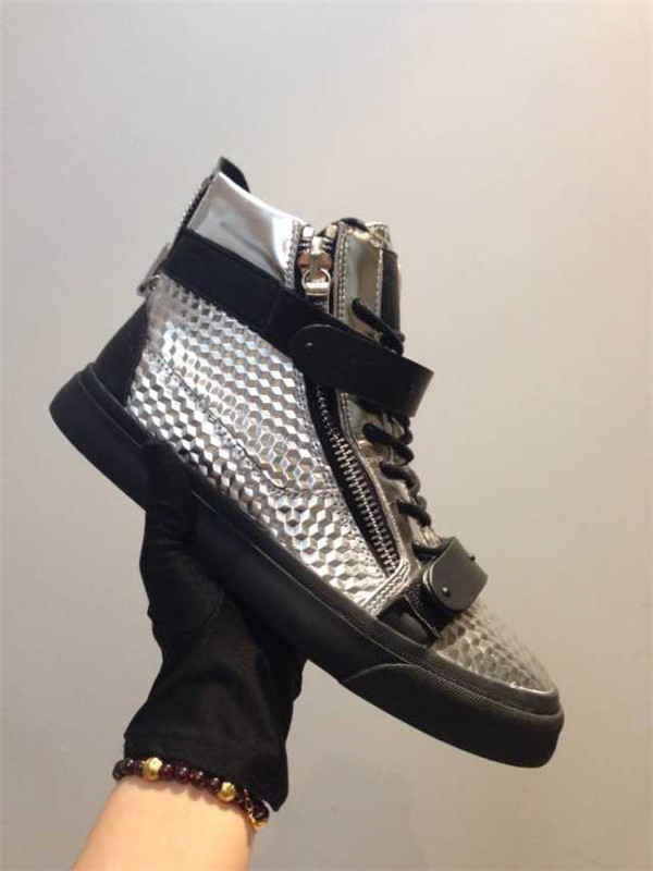 High End 2015 Mens Giuseppe Zanotti Silver Bevelled High-Top Sneakers On Sale(with receipt)