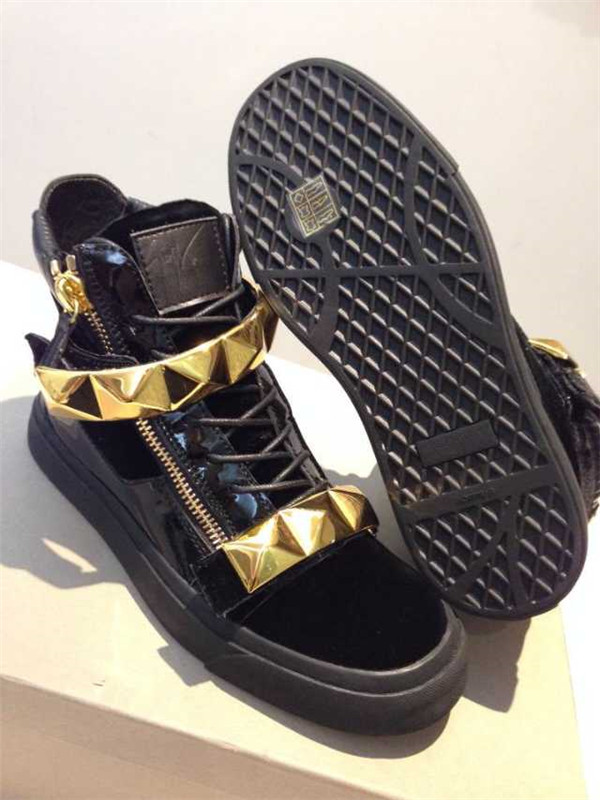 High End GIUSEPPE ZANOTTI Design pyramid studded black suede high top sneakers(with receipt)