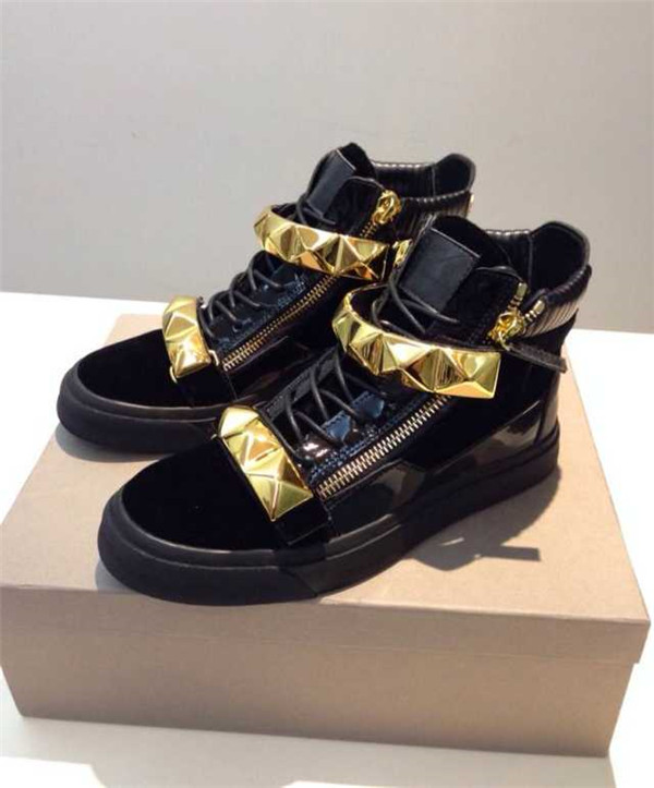 High End GIUSEPPE ZANOTTI Design pyramid studded black suede high top sneakers(with receipt)