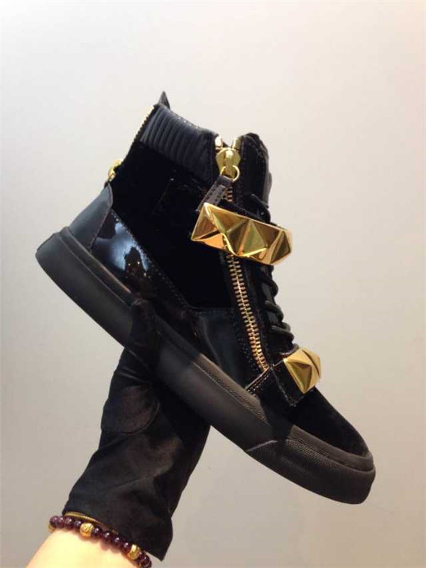 High End GIUSEPPE ZANOTTI Design pyramid studded black suede high top sneakers(with receipt)