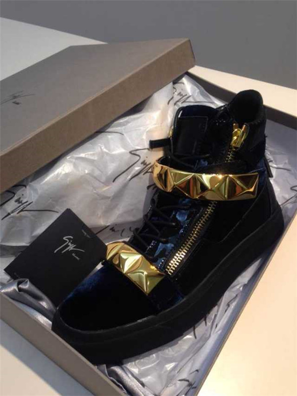 High End GIUSEPPE ZANOTTI Design pyramid studded navy blue high top sneakers(with receipt)