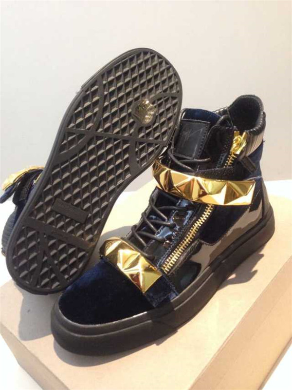 High End GIUSEPPE ZANOTTI Design pyramid studded navy blue high top sneakers(with receipt)