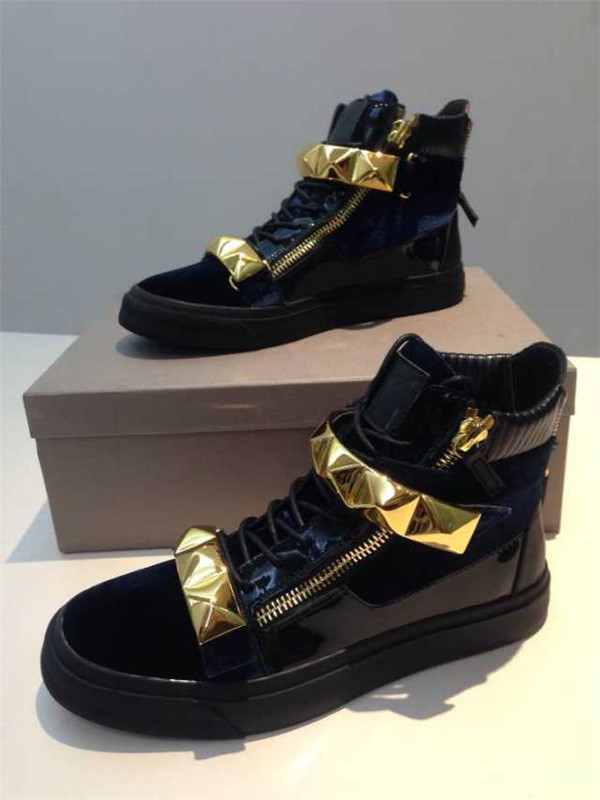 High End GIUSEPPE ZANOTTI Design pyramid studded navy blue high top sneakers(with receipt)