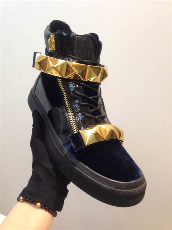 High End GIUSEPPE ZANOTTI Design pyramid studded navy blue high top sneakers(with receipt)