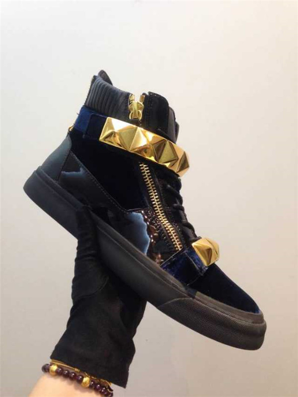 High End GIUSEPPE ZANOTTI Design pyramid studded navy blue high top sneakers(with receipt)